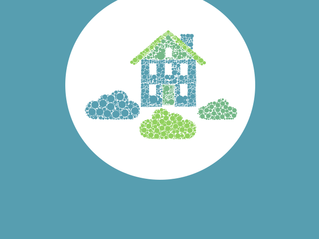 Eine Grafik eines Hauses mit Wolken.