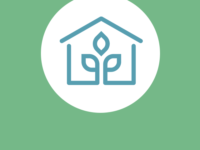 Eine Grafik mit einem Haus und einer Pflanze.